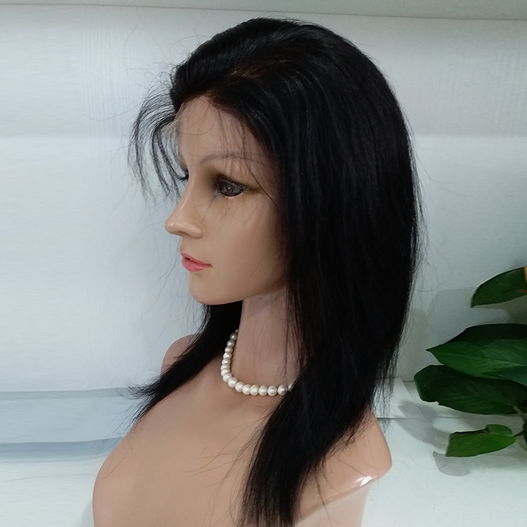 Glueless Lace Front Wig Real Human Hair Black #1b Handtied Lace Wig  LM443